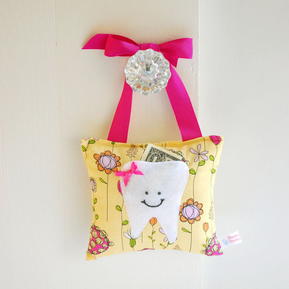 Girls Tooth Fairy Pillow In Pink And Yellow on Luulla